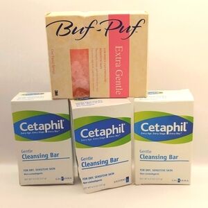 Cetaphil Cleansing Bars + Buf-Puf Spa Beauty Bath & Body Bundle *Box Damage*